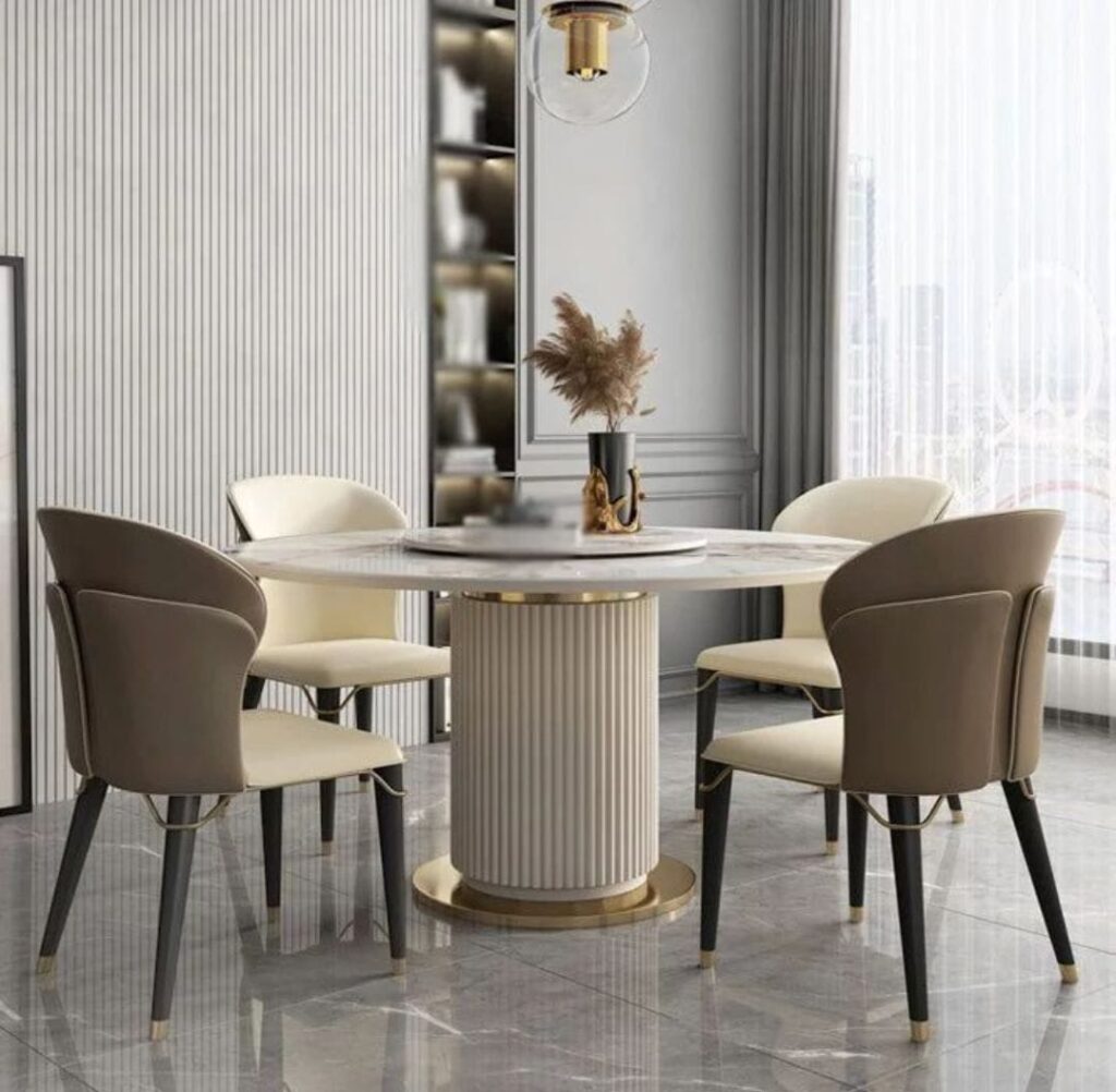 5-Piece Oval Wood Table with Navy Velvet Chairs