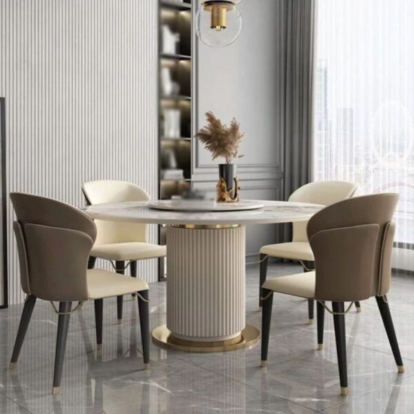 5-Piece Oval Wood Table with Navy Velvet Chairs